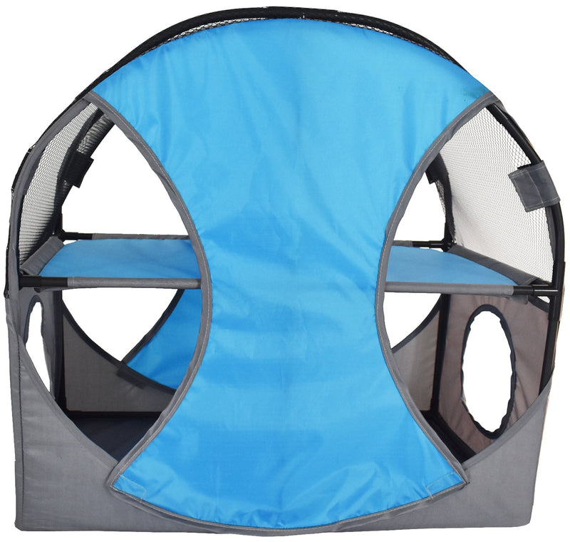 [Australia] - Pet Life Kitty-Play Obstacle Travel Collapsible Soft Folding Pet Cat House Blue, Grey One Size 