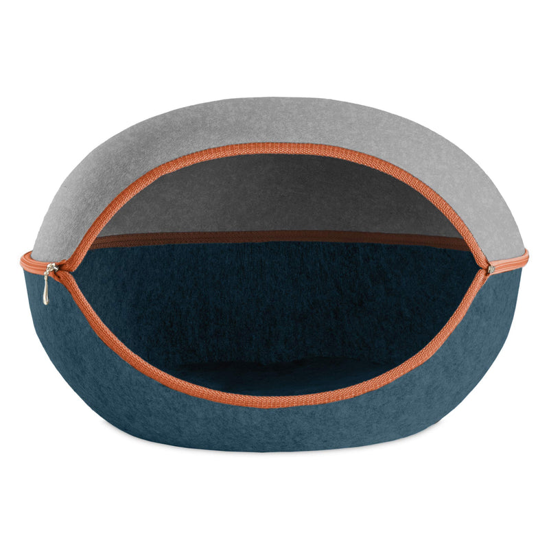 [Australia] - Furhaven Pet Dog Bed | Felt Pet House Private Hideout Den & Collapsible Pop Up Living Room Ottoman Footstool Condo for Cats & Small Dogs - Available in Multiple Colors & Styles Felt House Two-Color Round Heather Gray/Lagoon Blue 