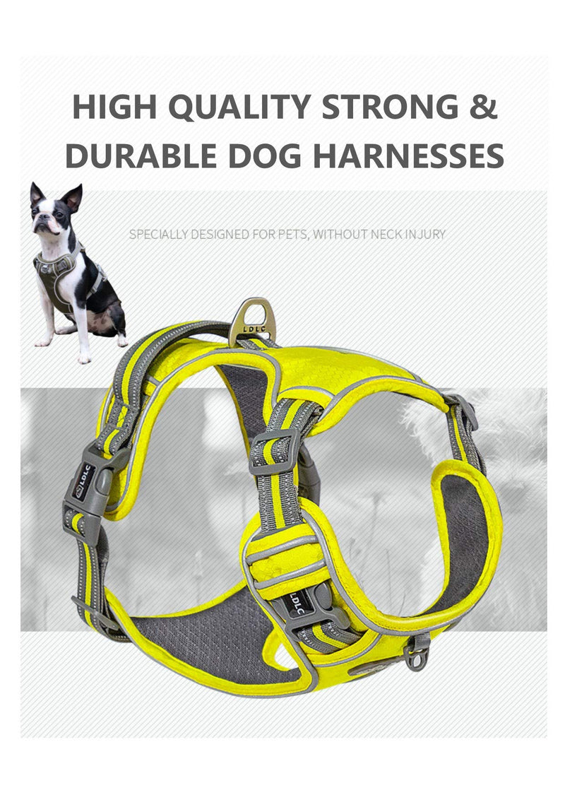 The Dogs DangLeads. No Pull Dog Harness, Hi Vis, Reflective, Padded & Adjustable, All Weather Durable No-Choke Safety Dog Harness. 4 Vibrant Colours in Four Different Sizes. (Small Hi Vis Yellow) Small - PawsPlanet Australia