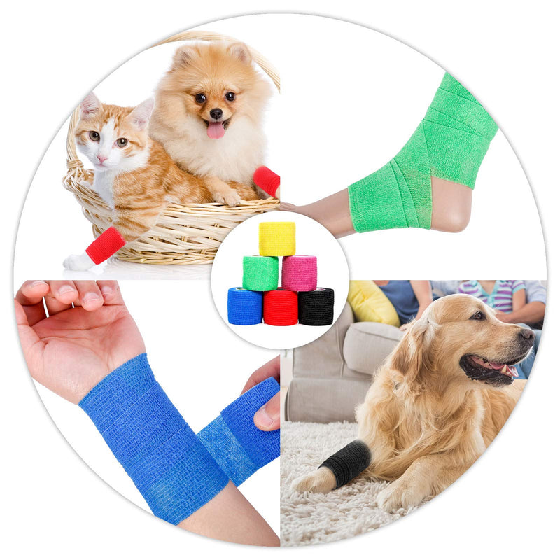 Heyu-Lotus 6 Pack Cohesive Bandages 5cm x 4.5m Vet Wrap Self Adherent Bandages Elastic Cohesive Tapes Pet Bandage Wraps for Dogs and Cats, Assorted Colours - PawsPlanet Australia