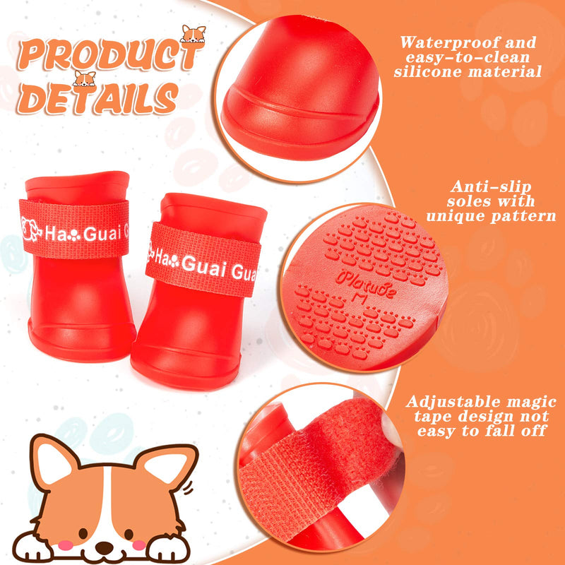 Geyoga 8 Pcs of Pet Snow Shoes Dog Rain Boots Candy Colors Dog Silicone Booties Waterproof Anti-Slip and Adjustable for Rainy Snow Weather S Size Red and Orange - PawsPlanet Australia