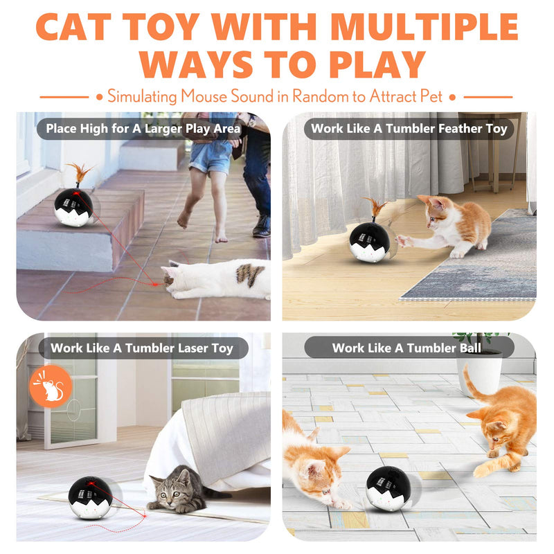 2021 Newest Cat Laser Toy,3 in 1 Interactive Tumbler Ball,Laser and Feather Toys for Pet Automatic Kitten Chaser Toy Indoor,Electronic Real Mice Sound,3 Speeds,3 Timers,Irregular Circle,Rechargeable - PawsPlanet Australia