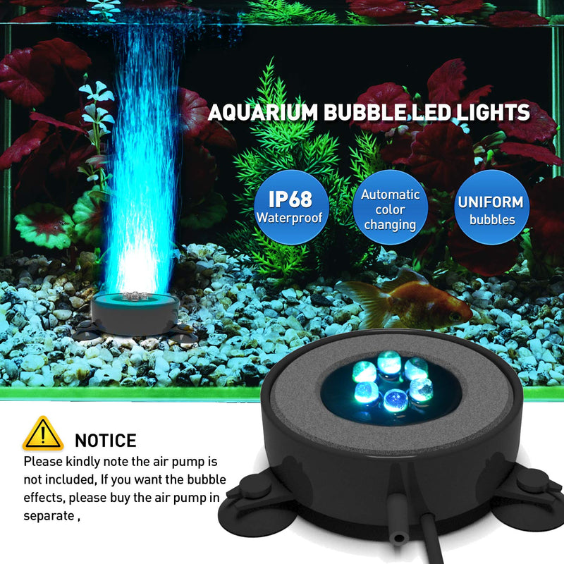 [Australia] - Aliyeah Aquarium Light Multi-Color Bubbling Stone Disk, LED Light with Fish Tank Bubbler , (2 Inches in Diameter) 2 inches 