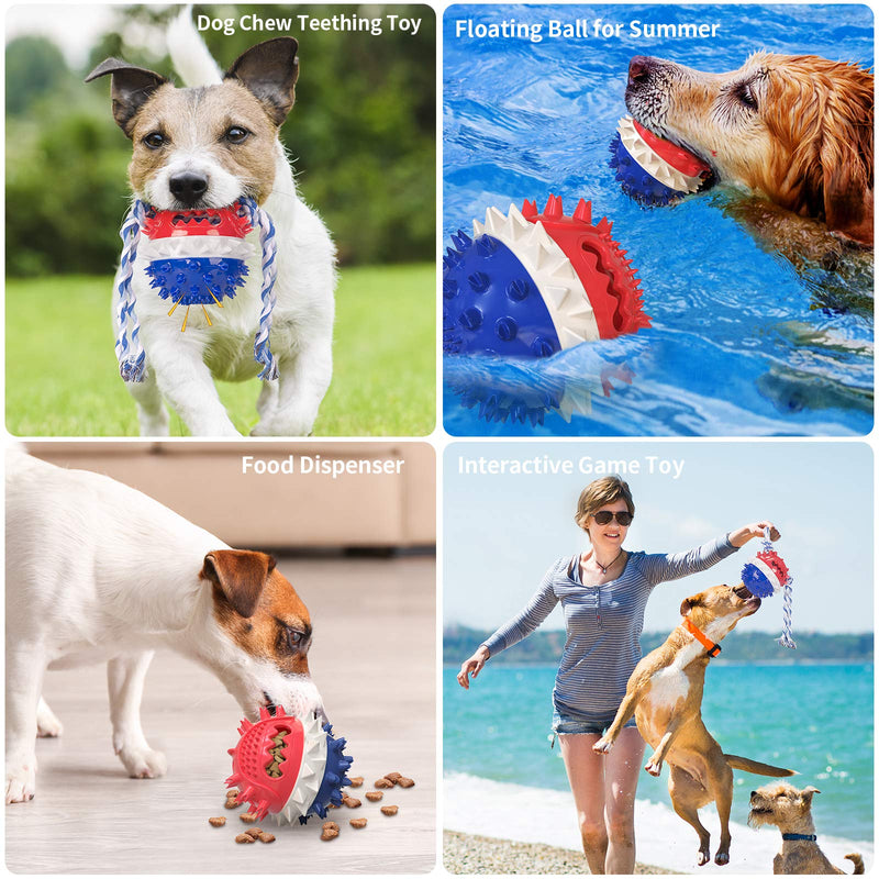 Dog Toys for Aggressive Chewers, Dog Toys Large Breed, Upgraded Tough Durable Dog Chew Toy for Medium Dogs, Pet Chew Toys for Teething, Bouncing Squeaky Dog Toy Ball with Food Dispenser, Red Blue - PawsPlanet Australia