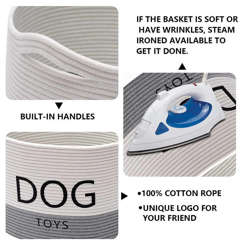 Morezi Durable rope round dog toy basket with handle, large dog bin - Perfect for organizing pet toys, blankets, leashes - WhiteGray White Gray - PawsPlanet Australia