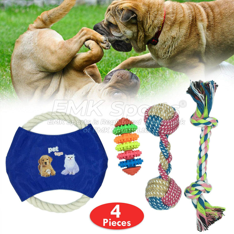 Dog Rope Toys Set, 4 Pieces of Pet Chew Rope Toys Including Frisbee, Rope Dumbbell, 4 gear rubber toy, Rope knot toy Puppy Toys for Small Medium Large Dogs - PawsPlanet Australia