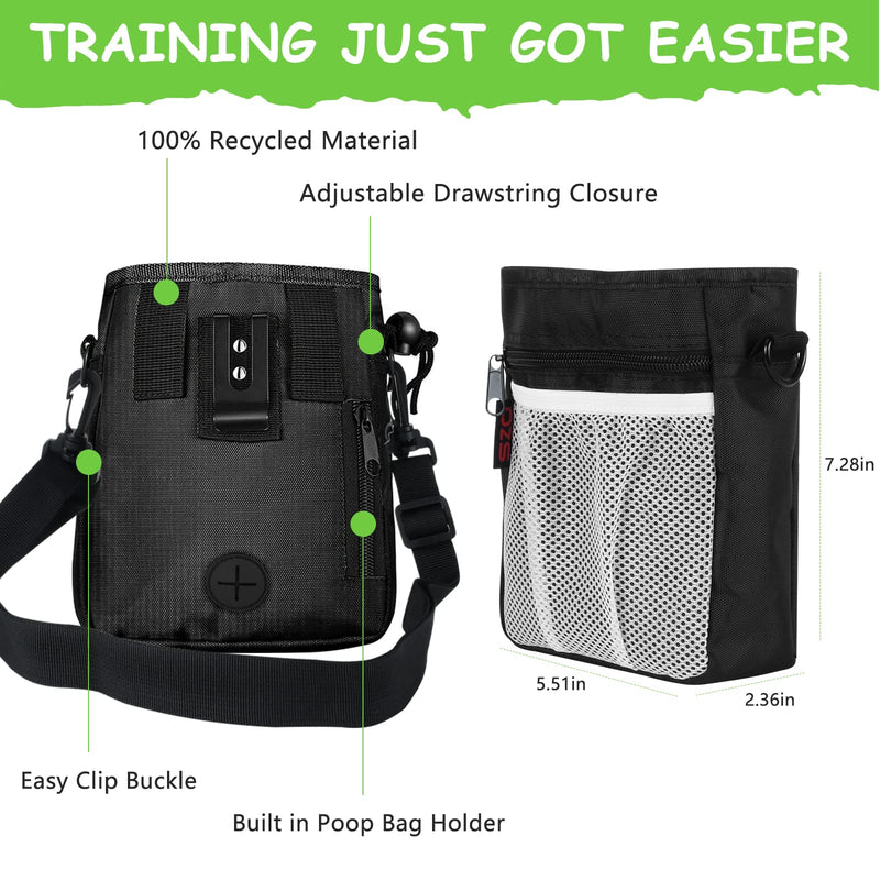 Dog Treat Pouch - 3 Ways to Wear Treat Pouches for Pet Training and 2 Pieces Clicker Taining for Dogs, Dog Training Treat Pouch Bag with Waist Belt Shoulder Strap - Black - PawsPlanet Australia
