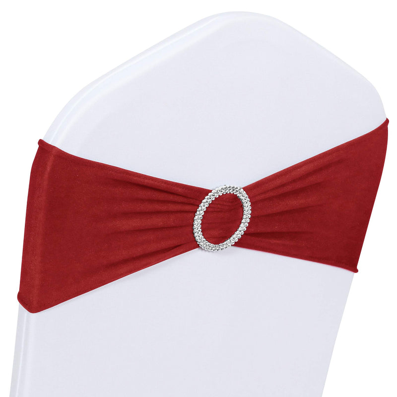 Obstal 10 PCS Spandex Stretch Chair Sashes Bows for Wedding Reception- Universal Elastic Chair Cover Bands with Buckle Slider for Banquet, Party, Hotel Event Decorations Red Sashes - PawsPlanet Australia