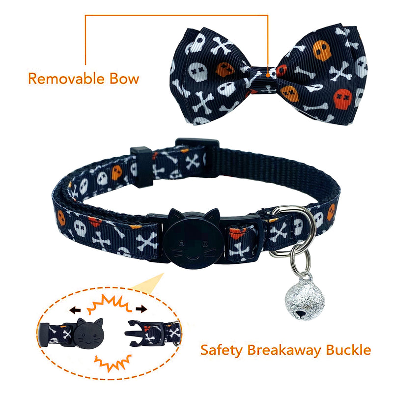 Pohshido 2 Pack Halloween Cat Bowtie Collar with Bell, Holiday Jack-O-Lantern and Candycorn Collar for Kitty Kittern Male Female Cats Jack-O-Lantern/Skeleton Dance - PawsPlanet Australia