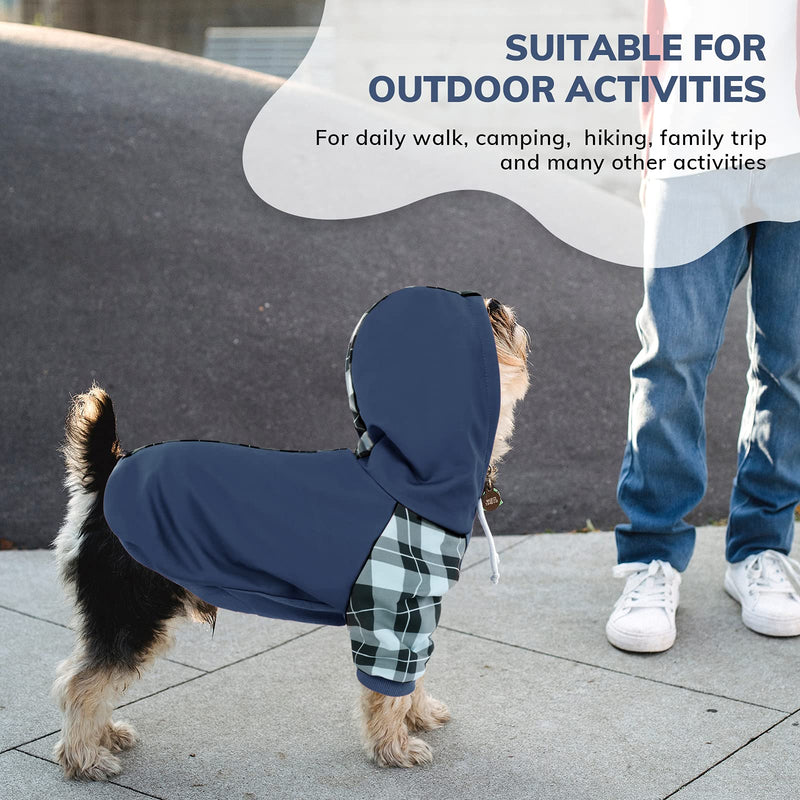 Phyxin Plaid Dog Hoodie, Pet Sweatshirt, Hooded Dog Clothes, Cat Hoodie, Sporty Pet Clothes for Small Medium Dogs Cats XX-Small Blue - PawsPlanet Australia