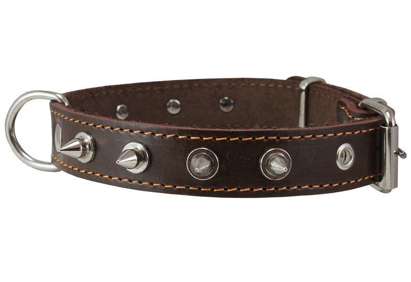 [Australia] - Dogs My Love Real Leather Brown Spiked Dog Collar Spikes, 1" Wide. Fits 14"-17" Neck, Medium Breeds 