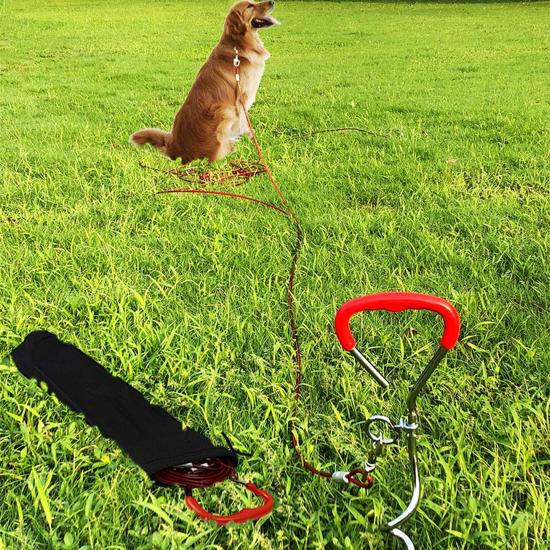 Snagle Paw Dog Tie Out Cable and Stake,Sturdy Dog Stake for Yard and 10m Dog Leash for Camping or Backyard,Great for Medium Large Dogs 10 M red - PawsPlanet Australia