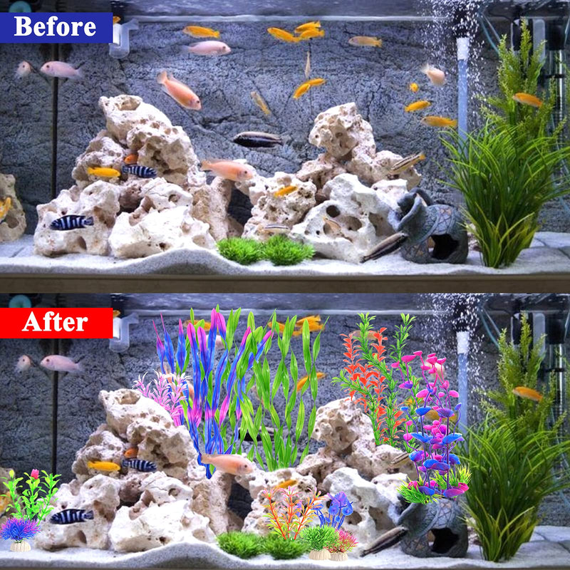 16 Pack Artificial Aquatic Plants Plastic Fish Tank Plants for Household and Office Lifelike Simulation Artificial Aquarium Water Plants Decorations - PawsPlanet Australia