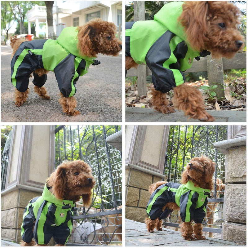 Lovelonglong Dog Hooded Raincoat, Small Dog Rain Jacket Poncho Waterproof Clothes with Hood Breathable 4 Feet Four Legs Rain Coats for Small Medium Large Pet Dogs Green XS XS (Small Dog) - PawsPlanet Australia