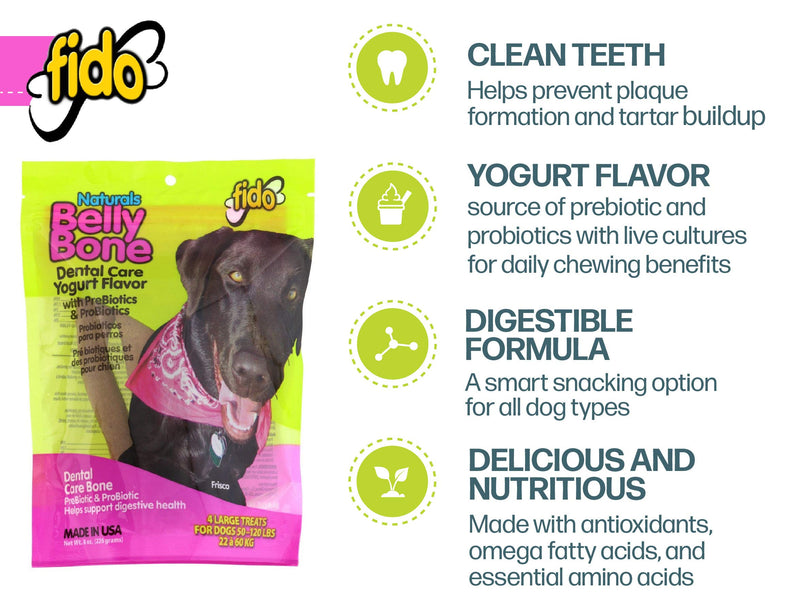Fido Belly Dog Bone, Digestion Aid w/Prebiotic & Probiotic Enzymes for Dogs, Large 4 Pack - PawsPlanet Australia