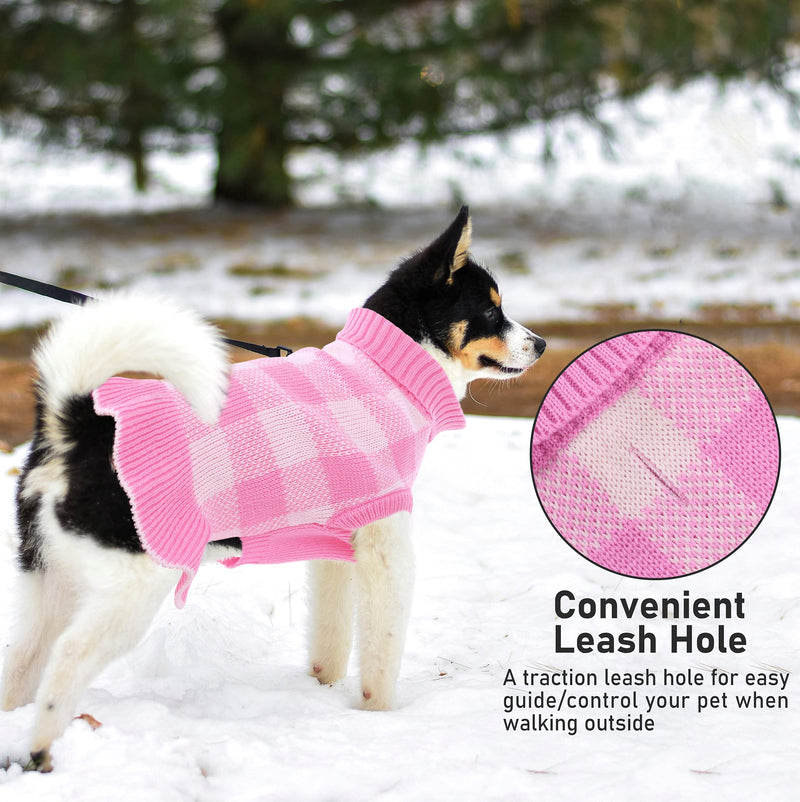 Dasior Pet Dog Sweater, Soft Turtleneck Knitted Plaid Stretch Pullover, Warm Knitwear Winter Clothes X-Small Pink - PawsPlanet Australia