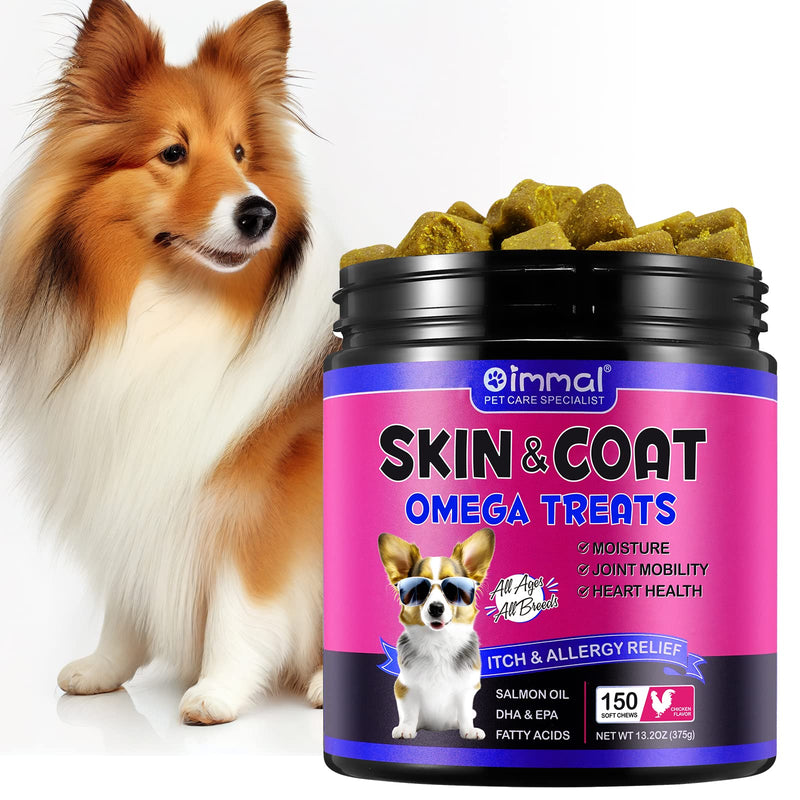 Omega Skin & Coat Soft Chew Supplements for Dogs, Skin Health Chews for Dogs, Allergy and Itch Relief - Skin and Coat Supplement, Reduce Shedding, Omega 3 Fish Oil, Healthy Soft Shiny Hair - PawsPlanet Australia