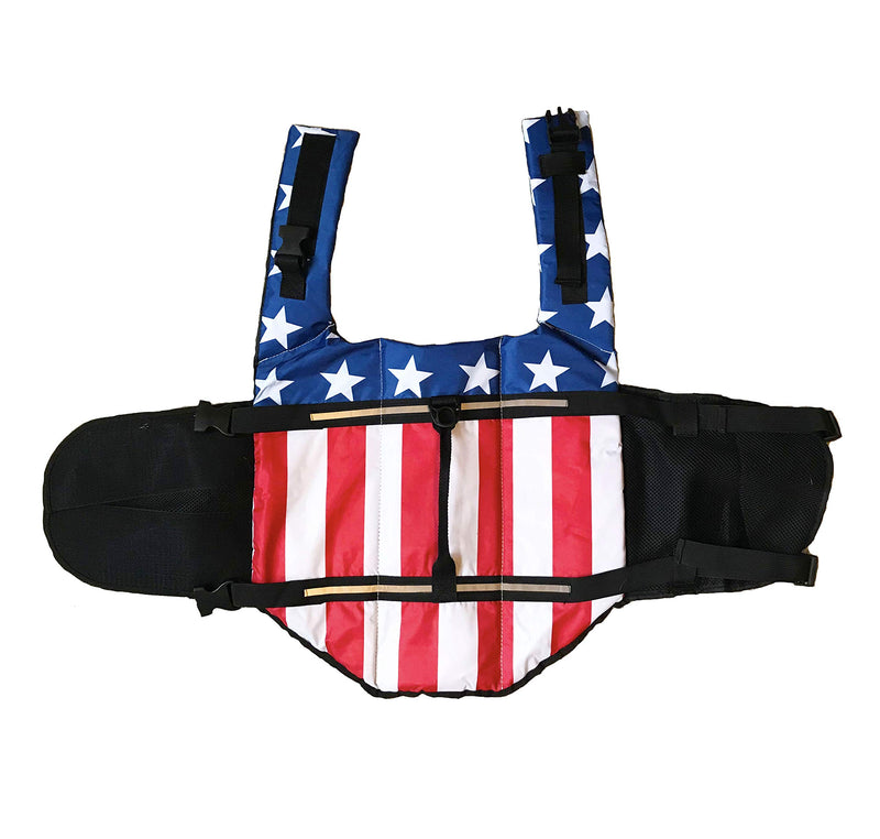 [Australia] - KING Pup Dog Life Jacket - American Flag Life Vest for Puppies and Dogs. Safe and Secure with Extra Padding and American Flag Design Large Blue 