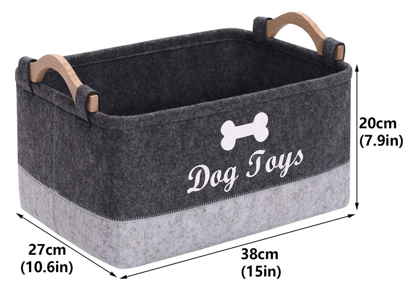 Brabtod Pet Toy and Felt Storage Bin with Handles, Organizer Storage Basket for Pet Toys, Blankets, Leashes and Food in Embroidered DOG TOYS -grey/lightgray Grey/Lightgray - PawsPlanet Australia