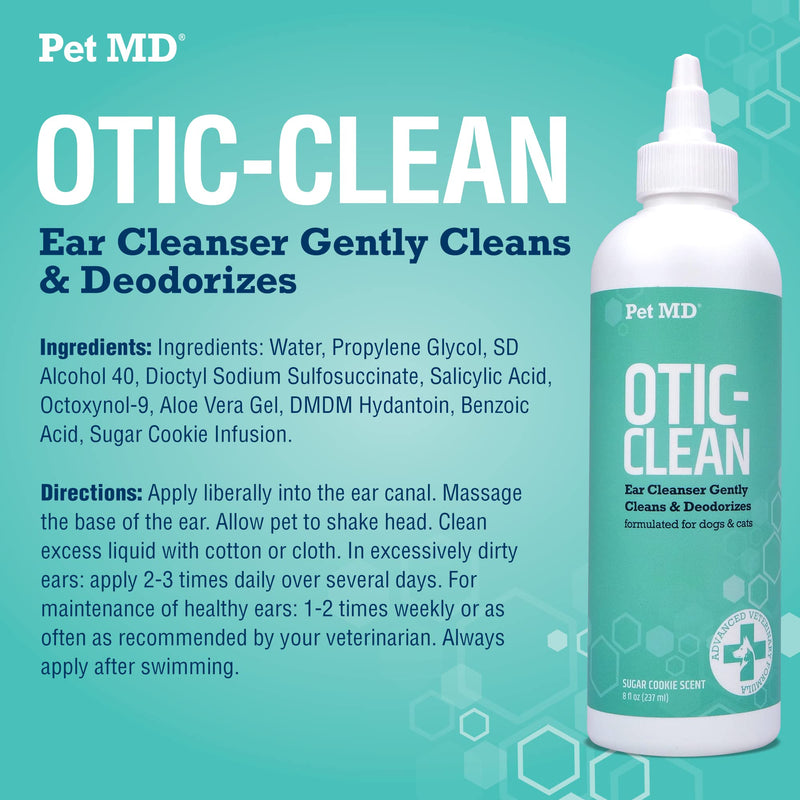 Pet MD Cat & Dog Ear Cleaner - Otic Ear Solution for Dogs - Pet Ear Cleaner - Cat Ear Cleaner Liquid - Cat & Dog Cleaning Supplies - Sugar Cookie Scent - 8 oz. - PawsPlanet Australia