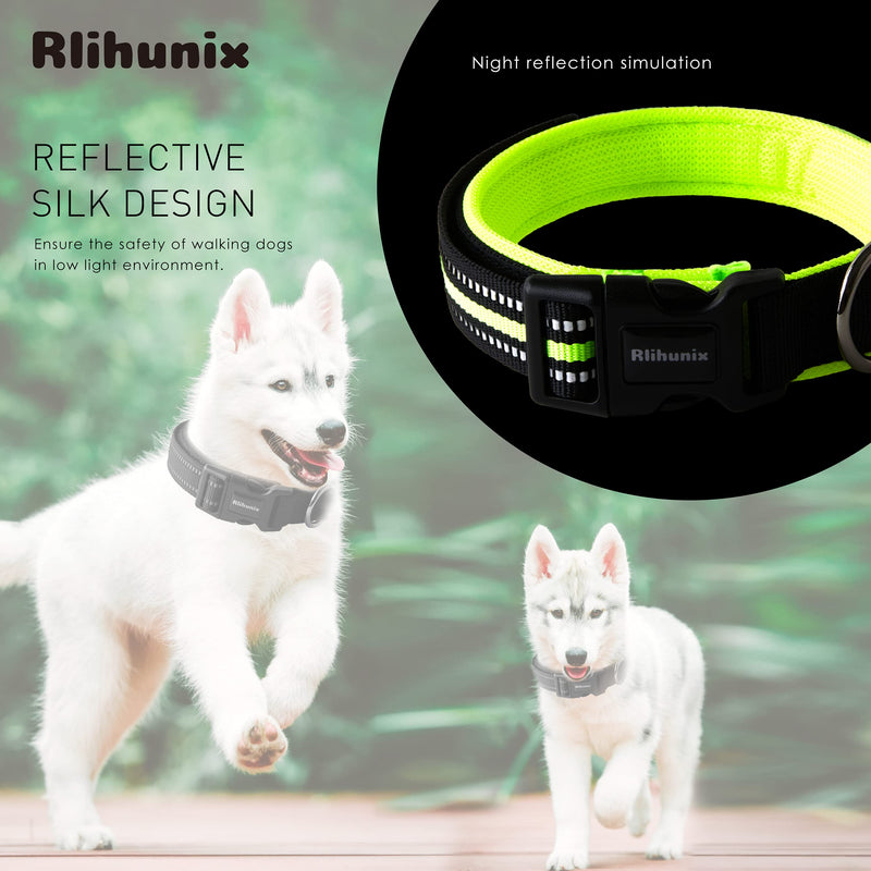 Rlihunix Pet Collar, Reflective Collars with Safety Locking Buckle Personalized Nylon Breathable Adjustable Dog Collars for Puppy Small Medium Large Dogs & Cats, 4 Colors, 3 Sizes Fuorescent Green-Reflective Dog Collar for Small Medium Large Dogs - PawsPlanet Australia