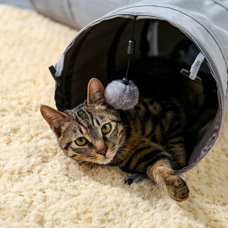 [Australia] - PAWZ Road Cat Tunnel 3 Way Collapsible Crinkle Cat Play Tube with Detachable Dangling Ball 10.5 Inches in Diameter for Cat, Kitties, Rabbit and Small Puppy Gray 