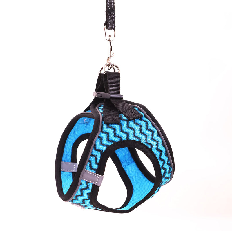 Dog harness for medium and small dogs, with 1.4m dog leash, reflective, breathable, M, black and blue stripes - PawsPlanet Australia