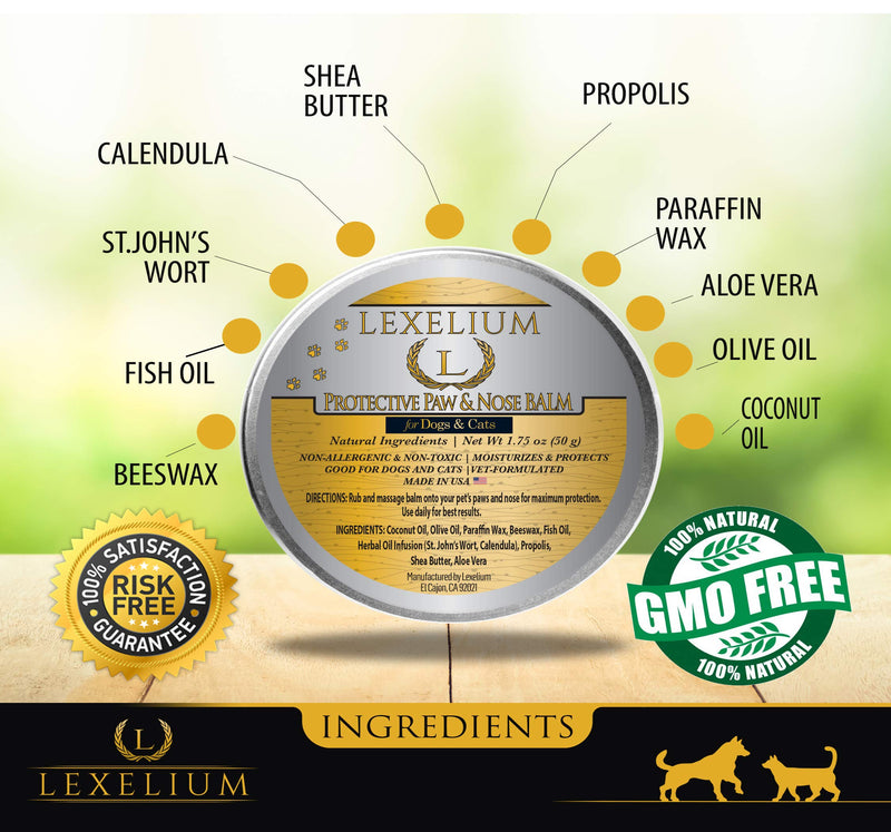 Lexelium All Natural Paw Balm & Protection Wax for Dogs and Cats | No Toxic Ingredients | Medium Firmness | No Mess | Protects from Heat and Cold | 2 Oz - PawsPlanet Australia