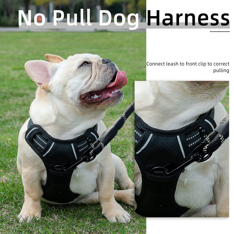 PINA No Pull Dog Harness for Small Medium Dogs, No Choke Dog Vest Harness with Dog Leash, Reflective Adjustable Small Medium Dog Harness with Front/Back Clip & Easy Control Handle - Black / S S(Neck:14-20" ; Chest:14-22") - PawsPlanet Australia