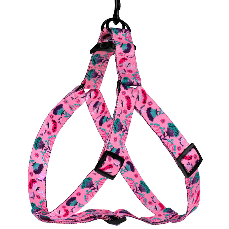 [Australia] - CollarDirect Floral Dog Harness Nylon Pattern Flower Print Step-in Soft Adjustable Pet Harnesses for Dogs Small Medium Large Puppy Pink 