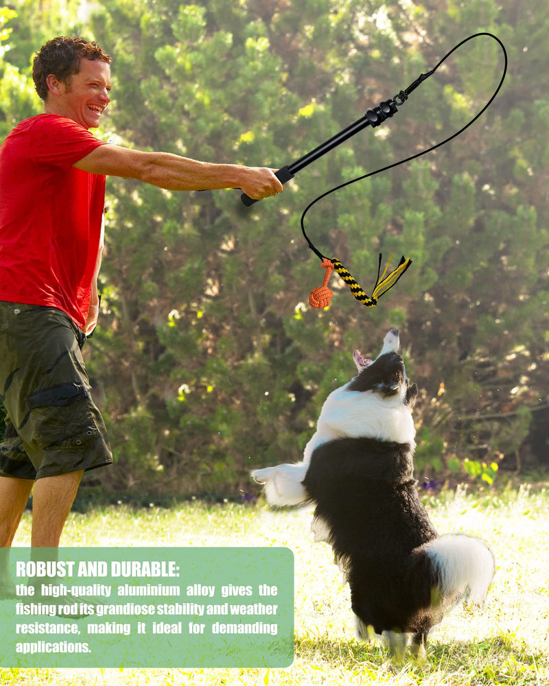Flirt Pole Rope Dog Toy with Rope Ball and 2 Chasing Tail Chewing Braided Cotton Rope Outdoor Interactive Tug Extendable Teaser Training Wand Pet Flirt Stick for Small Medium Large Dogs - PawsPlanet Australia