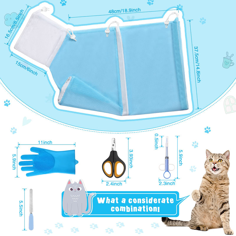 7 Pieces Cat Bathing Bag Set Include 2 Adjustable Multifunctional Cat Bath Bag Cat Grooming Glove Pet Nail Clipper Nail File Pet Liquid Feeder for Cat's Shower, Nail Trimming Classic Colors - PawsPlanet Australia