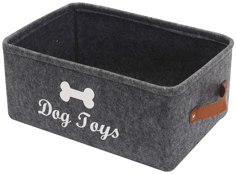 Brabtod Felt Dog Toys Storage Bins with Leather Handle, Dog Cat Toys Clothes Blankets Pet Toys leashes and Food-gray Gray - PawsPlanet Australia