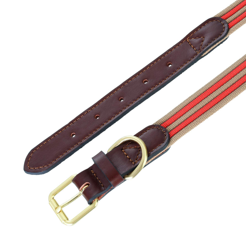 Mile High Life | Premium Canvas Leather Dog Collar | Metal Pin Buckle Ring Dog Collar | Genuine Leather Belt Collar | For Medium Dog Large Dogs(M, Red ) Medium Neck 15"-18" -40 lb - PawsPlanet Australia