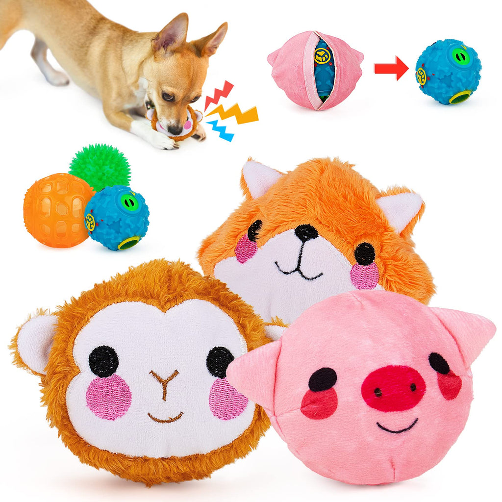 TOTARK Dog Toys for Small Medium Large Dogs, 2 in 1 Dog Balls Toys , Squeaky Dogs Games Interactive Puppy Toys Chew Toys for Boredom Teething Chew Dog Toy - PawsPlanet Australia