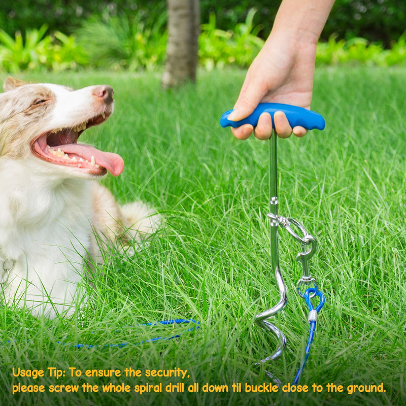 Petphabt 20ft(6m) heavy duty Dog stake and tie out cable with 16 Inch spiral ground stake Puppy pet Outdoor Tie Out Lead Leash (Blue) Blue - PawsPlanet Australia