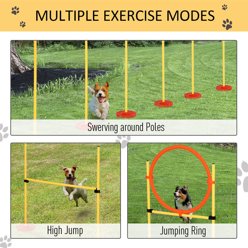 PawHut Portable Pet Agility Training Obstacle Set for Dogs w/Adjustable High Jumping Pole, Jumping Ring, Turnstile poles - PawsPlanet Australia