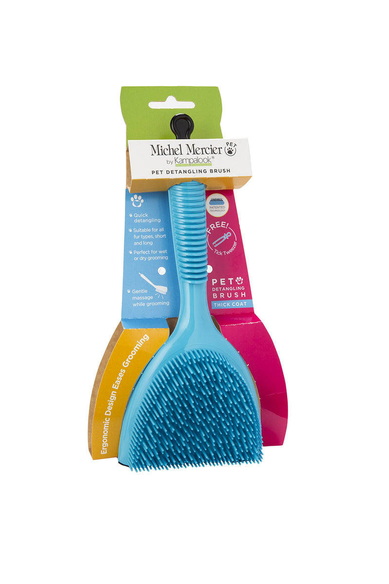 [Australia] - Michel Mercier Detangling Brush for Pet - Pet Brush for Grooming and Deshedding Dogs and Cats - Free Tick Remover Tool Included t (Thick Coat) Thick Coat 