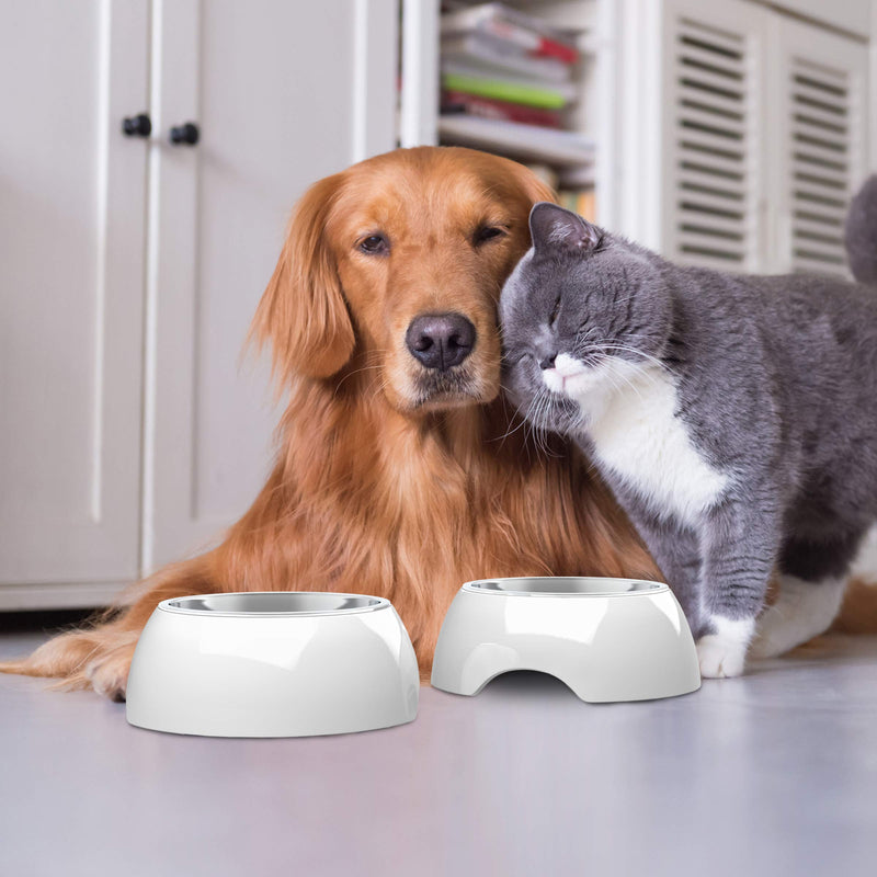 [Australia] - PETMAKER Pet Bowls – Raised Stainless Steel & Plastic Nonslip Rubber Bottom Food & Water Station for Pets White 12 oz 