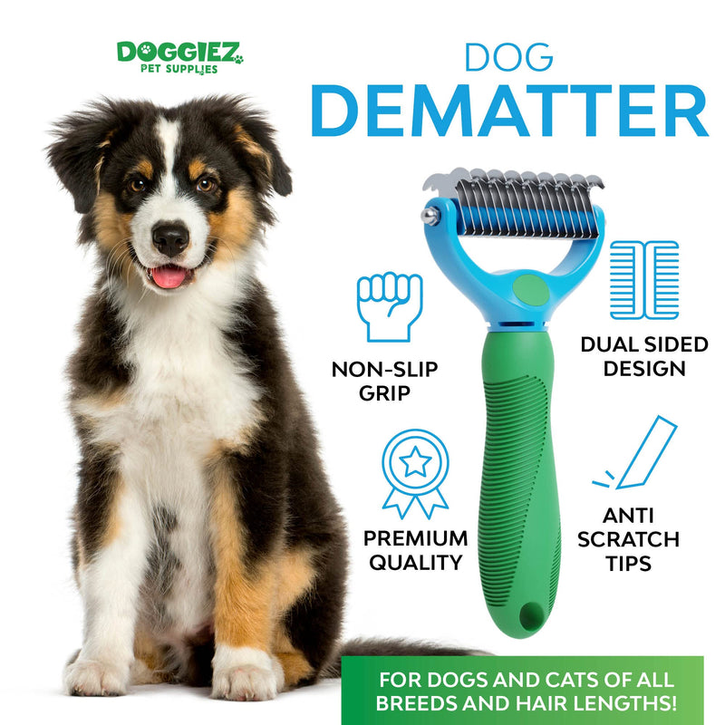 Doggiez Pet Supplies - Dog and Cat Dematting and Deshedding Tool - Double Sided Undercoat Rake Comb & Detangler - Cat Brush Dog Shedding Brush for Matted Hair, Long Fur and Shedding Coat Grooming - PawsPlanet Australia