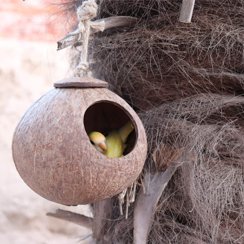 Gecko Coconut Husk Hut, Bird Hut Nesting House Hideouts Hanging Home, Treat & Food Dispenser, Durable Cave Habitat with Hanging Loop for Crested Gecko, Reptiles, Amphibians and Small Animals - PawsPlanet Australia