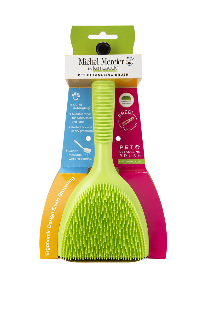Michel Mercier Detangling Brush for Pet - Pet Brush for Grooming and Deshedding Dogs and Cats - Free Tick Remover Tool Included (Normal Coat) Normal Coat - PawsPlanet Australia