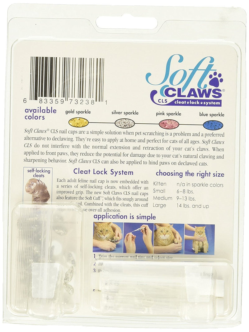 [Australia] - Soft Claws Feline Nail Caps - 40 Nail Caps and Adhesive for Cats (Silver Sparkle, Large) 