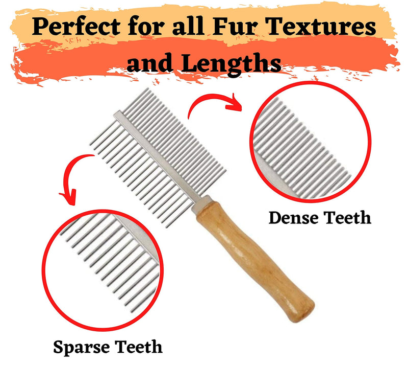 PET Grooming Comb Metal Double And Single Row Wooden Handle For Dogs Cats | Professional Deshedding Dematting Pet Supplies (Double Row) Double Row - PawsPlanet Australia