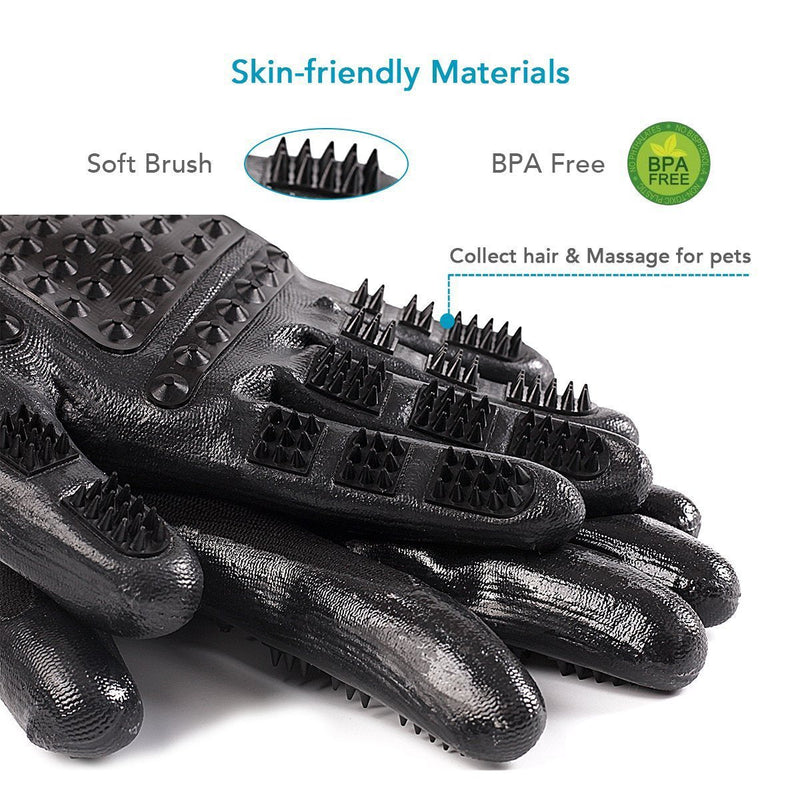 Bestbuy Grooming Gloves - Improved Five Finger Design Rubber Glove Gentle Hair Removal Brushes for Cats, Dogs and Horses (Black) Black - PawsPlanet Australia