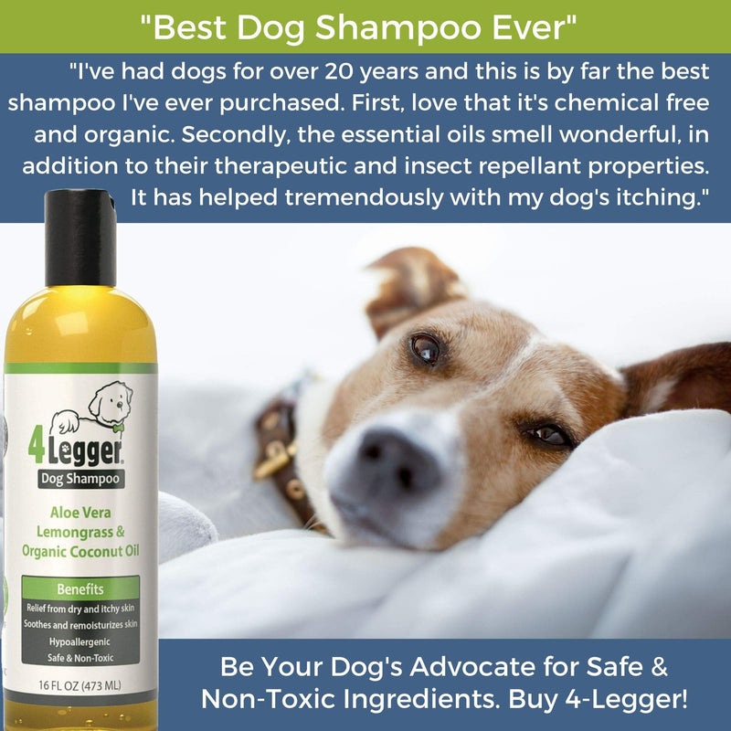 [Australia] - 4Legger USDA Certified Organic Dog Shampoo - All Natural and Hypoallergenic with Aloe and Lemongrass, Soothing for Normal, Dry, Itchy or Allergy Sensitive Skin - Biodegradable - Made in USA - 16 oz 