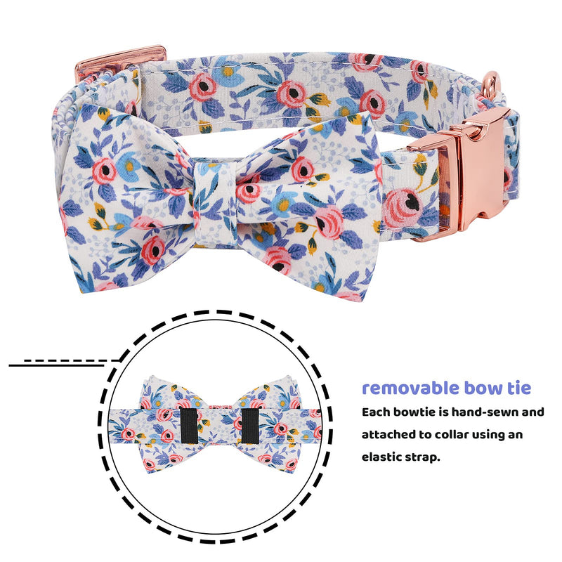 Dog Collar with Bow Tie Cute Pet Collar with Alloy Buckle & D Ring Adjustable Soft Dog Collar for Small Medium Large Girl Dogs Cats Blue XS( 7.8"-11.8") - PawsPlanet Australia