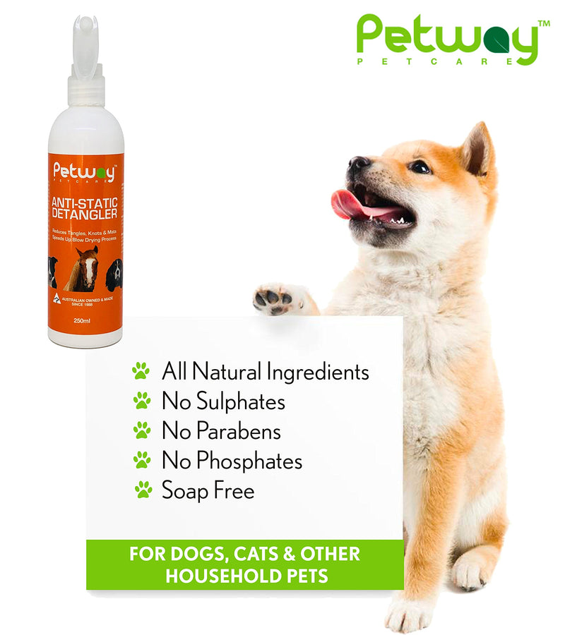 [Australia] - PETWAY Petcare Anti-Static Detangler - Dematting Spray for Dogs, Pet Detangling Spray, Free of Phosphates, Parabens & Enzymes – Tangle Remover, Daily Grooming Aid, Soap & Fragrance Free 250 