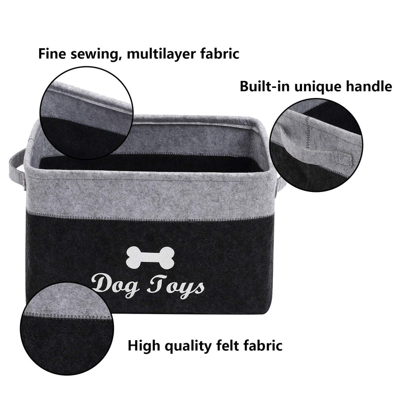 Geyecete Dog Toys Box Storage Bins Basket-Pet Toy and Accessory Storage Bin,Foldable felt Organizer Storage Basket for Pet Toys,Blankets-Dark Gray/light gray Dark Gray/Light Gray - PawsPlanet Australia