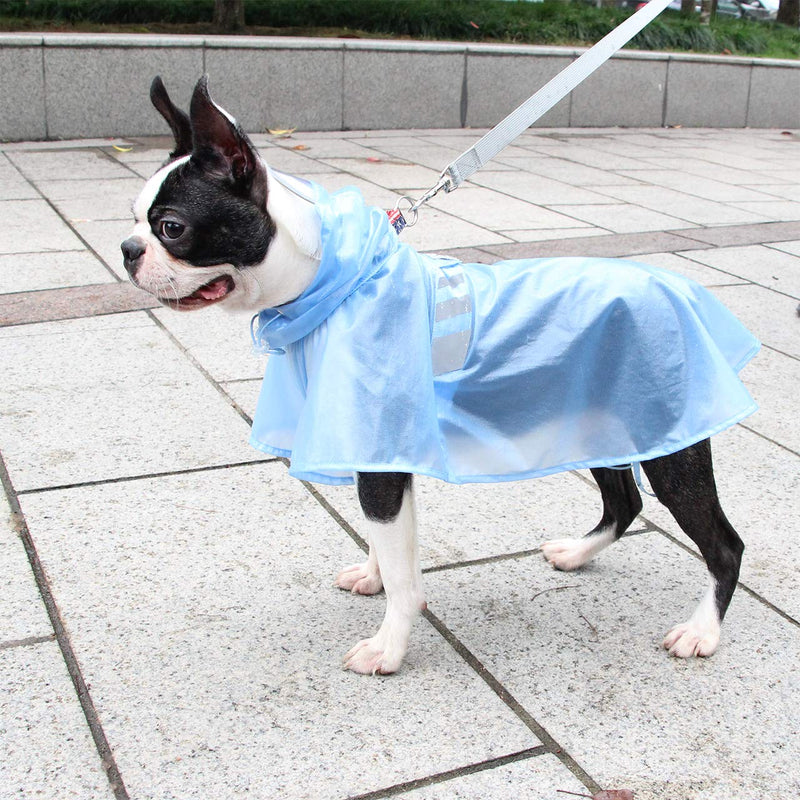Mogoko Reflective Dog Raincoat with Hood, Waterproof Puppy Pet Blue Rain Coats for Small Dogs 11.0"~11.8" neck girth; 15.3"~16.9" chest - PawsPlanet Australia